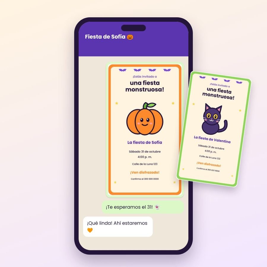 Invitación digital del kit enviada por chat en un celular